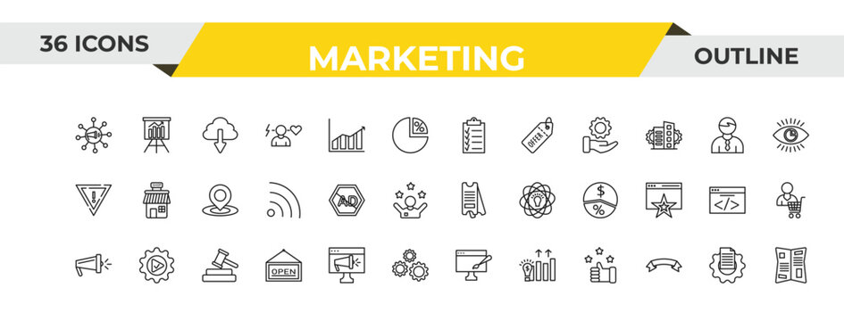 outline marketing icons set - checklist, ad blocker, bid. editable vector for web and mobile ui