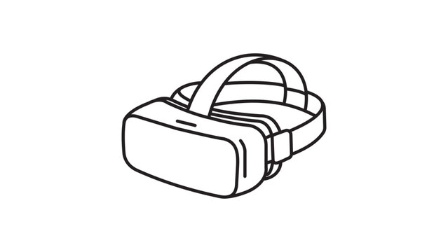 Minimalist VR Headset Vector Icon with Editable Stroke. A clean black line illustration of virtual reality goggles on a white background, perfect for gaming, technology, and metaverse designs.