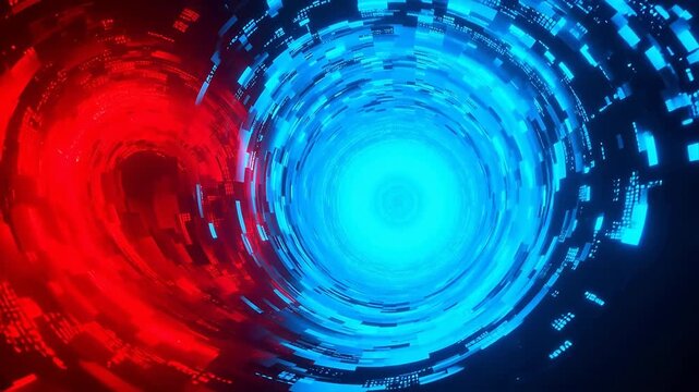 Abstract digital tunnel with red and blue colors symbolizing trust, reliability, and security