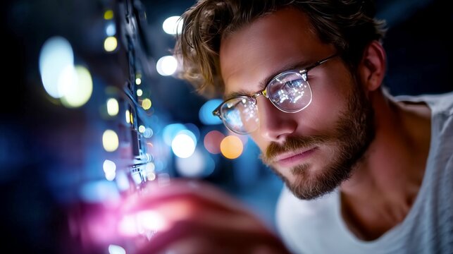 Network engineer replacing server cooling unit in modern data center aisle