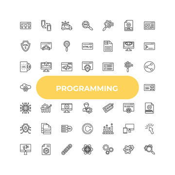 outline programming icons set - operating system, seo growth, seo ranking. editable vector for web and mobile ui