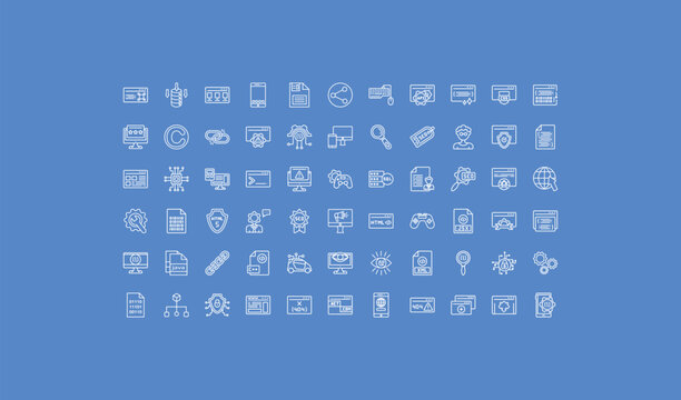 outline programming icons set - keyboard and mouse, responsive, aorithm. editable vector for web and mobile ui
