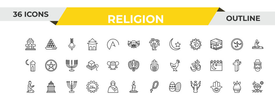 outline religion icons set - palm tree with date, manna jar, jewish candles. editable vector for web and mobile ui