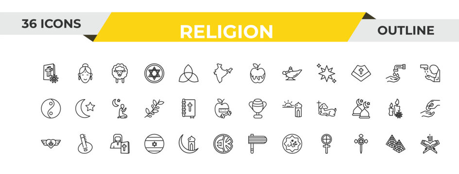 outline religion icons set - and honey, holy scriptures, orthodox. editable vector for web and mobile ui