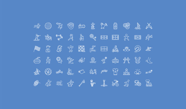 outline sports icons set - ski poles, lacrosse, jumping ski. editable vector for web and mobile ui
