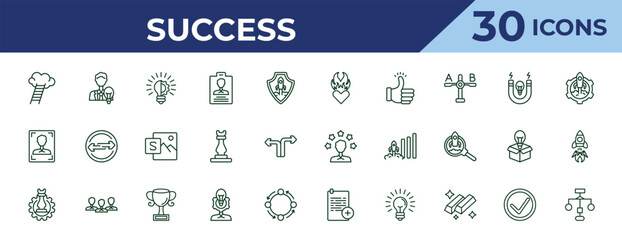 outline success icons set - passion, humanpictos, strategy management. editable vector for web and mobile ui © IconArt