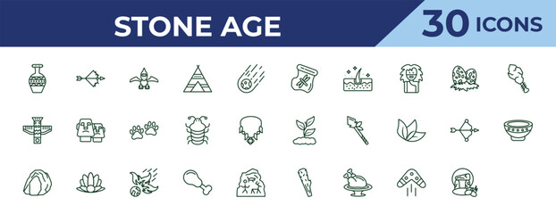 outline stone age icons set - meteorite, cudgel, plate. editable vector for web and mobile ui © IconArt
