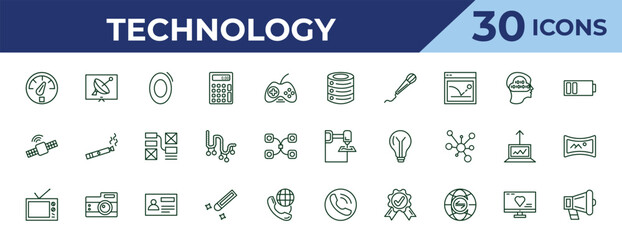 outline technology icons set - caching, satellite connection, old tv. editable vector for web and mobile ui © IconArt