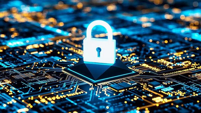 Digital lock on circuit board emphasizing speed, motion, and dynamic energy