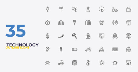 outline technology icons set - telephone with fax, teletransportation, circuit board. editable vector for web and mobile ui © IconArt