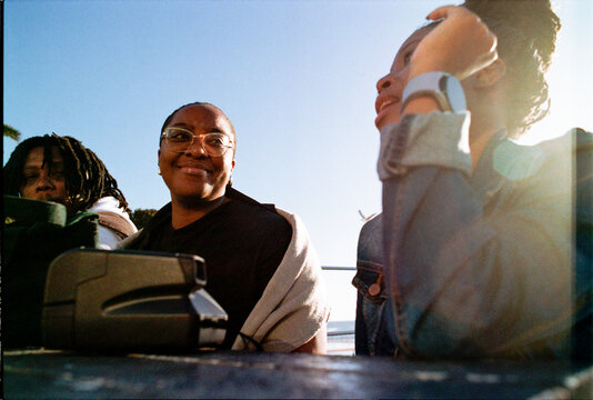 Wide angle portrait of a group of friends