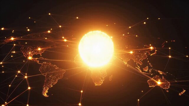 Glowing globe with network connections emphasizing urban lifestyle and city dynamics
