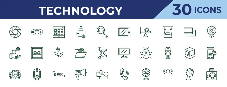 outline technology icons set - horizontal tablet, services, vpn. editable vector for web and mobile ui