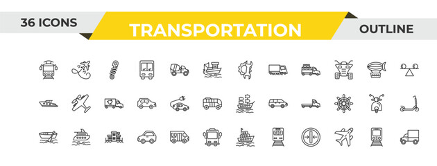 outline transportation icons set - repair, electro car, caboose. editable vector for web and mobile ui © IconArt