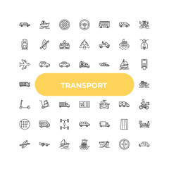 Fototapeta premium outline transport icons set - airplane flying, cart with boxes, free transport. editable vector for web and mobile ui