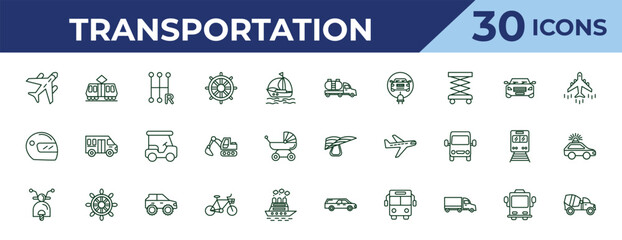 outline transportation icons set - tanker, motorsport, motorbike. editable vector for web and mobile ui © IconArt