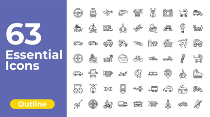outline transportation icons set - military helicopter, kayak, gas truck. editable vector for web and mobile ui © IconArt