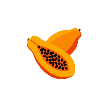 Fresh sliced papaya fruit halves revealing dark seeds rotating slowly in this high quality seamless loop animation video footage showing vibrant orange colors for healthy food diet concepts