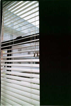 Apartment block through a window