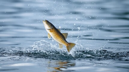 Obraz premium Largemouth bass jumping from water with splash, hooked on a fishing line