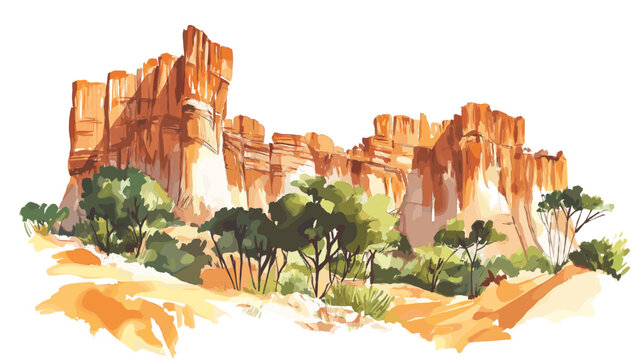 Bandiagara Escarpment. Bandiagara Escarpment hand drawn watercolor illustration on white background