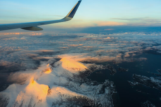 View of far north in winter from the airplane 