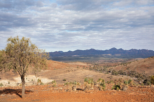 Vast Australian outback landscape with rugged mountains 