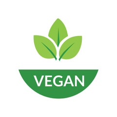 Fototapeta premium Green vegan logo with leafy illustration and text on white