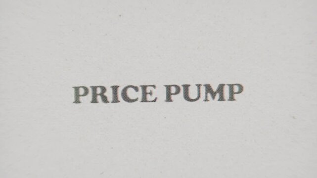 CMYK Halftone Text Price Pump Printed on Changing Paper with Vintage Stop Motion Effect.