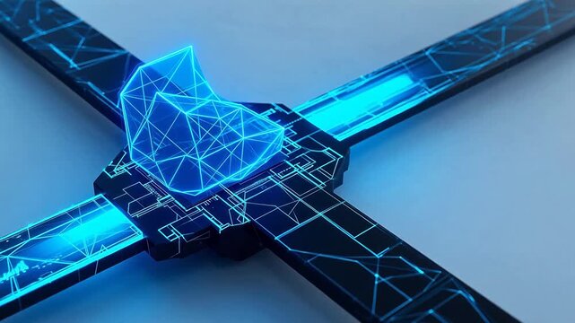 Abstract blue geometric structure on cross symbolizing freedom, adventure, and exploration