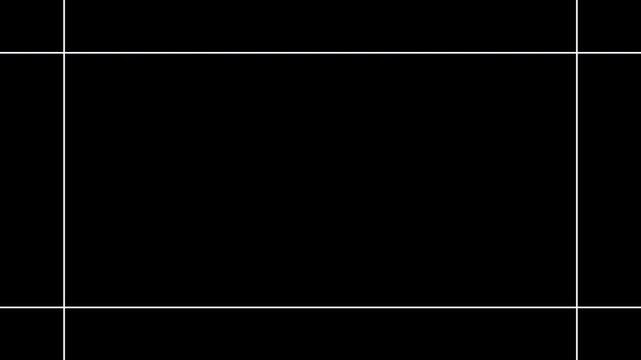 Minimal white line frame animation with dynamic motion from plus symbol to solid and dashed line frame on black background. 4K animated frame for title overlay, text layout, and motion graphics.