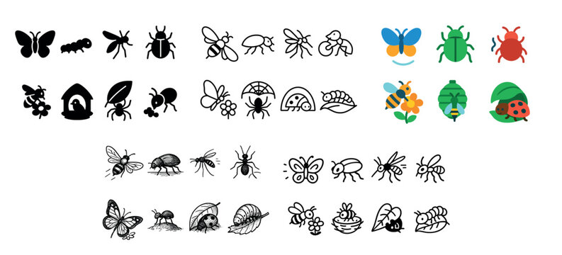 Nature icons with butterfly beetle leaf outline