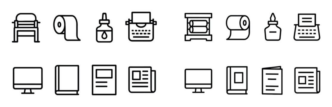 Office icons with chair book typewriter outline