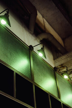 Industrial wall lamps in urban interior