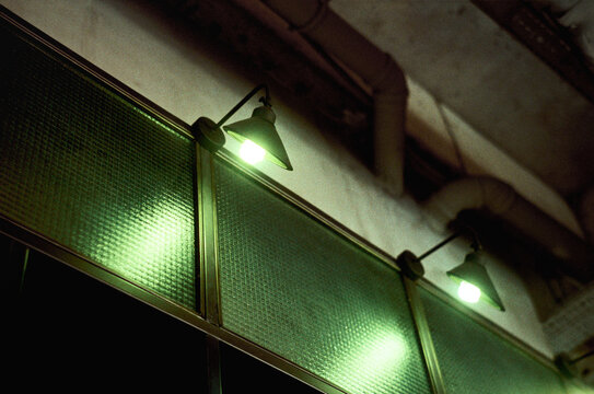 Green industrial lights in urban space