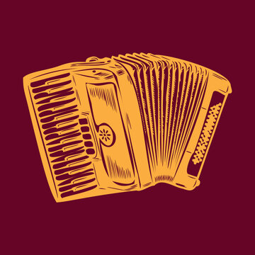 traditional brazilian forr&oacute; accordion in handmade xilogravura style for festa junina and cordel art