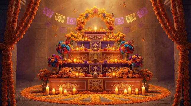 Candlelit Tiered Altar for Remembrance Ancestral Tribute