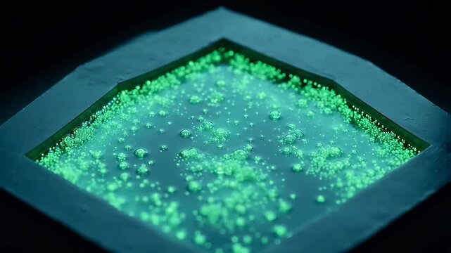 Green glowing bubbles in container emphasizing health, wellness, and vitality