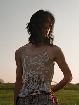 Soft Sunset Portrait of Man in Contemporary Fashion