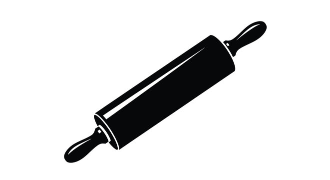 A simple black and white illustration depicts a classic wooden rolling pin on a white background