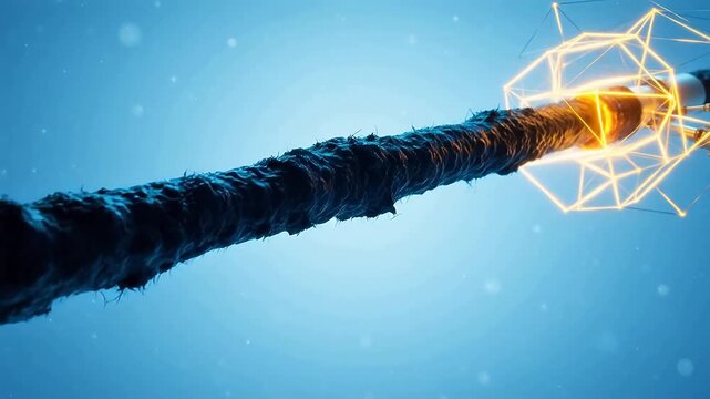 Abstract glowing fiber optic strand emphasizing modern lifestyle and connectivity