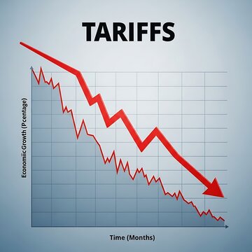 Chart shows economic growth decline over time, labeled "TARIFFS