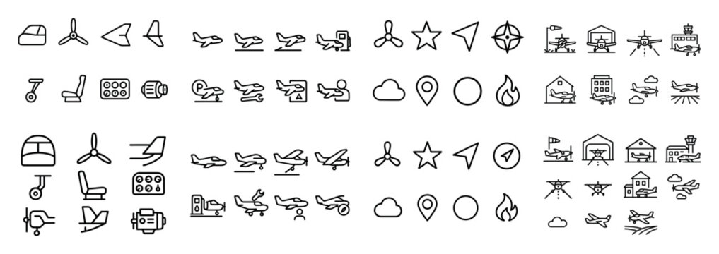 Air travel icons with airplane propeller seat outline