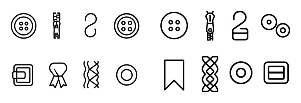 Sewing icons with button zipper ribbon outline