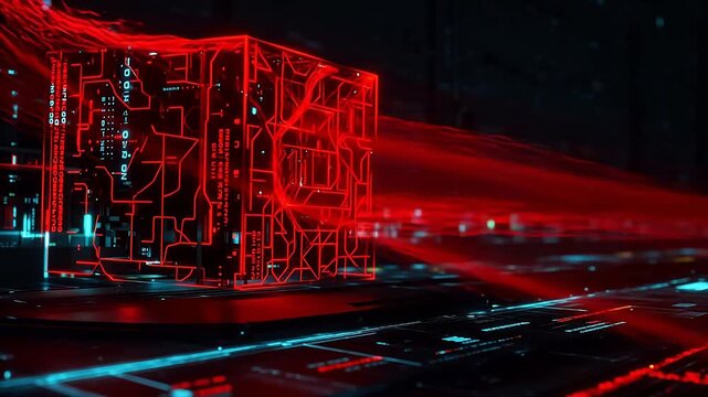 Red glowing circuit board design emphasizing speed, motion, and dynamic energy
