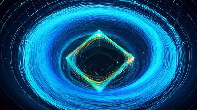 Abstract glowing cube in spiral vortex symbolizing freedom, adventure, and exploration