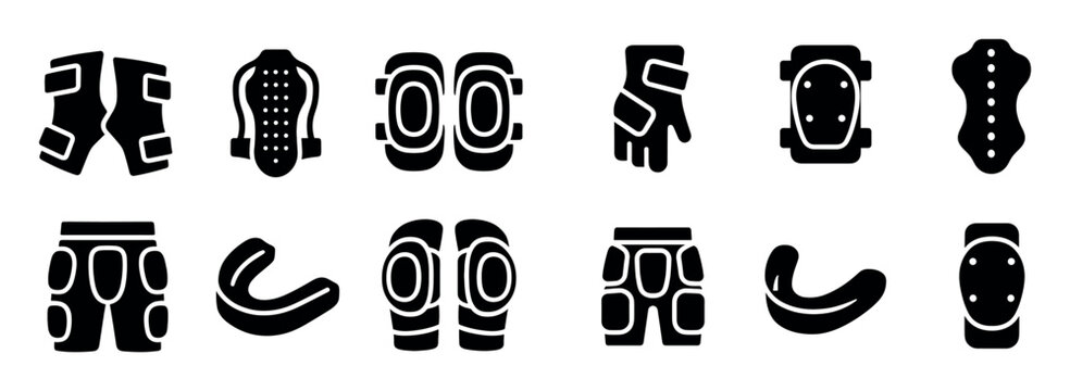 Protective gear icons with chest knee elbow flat