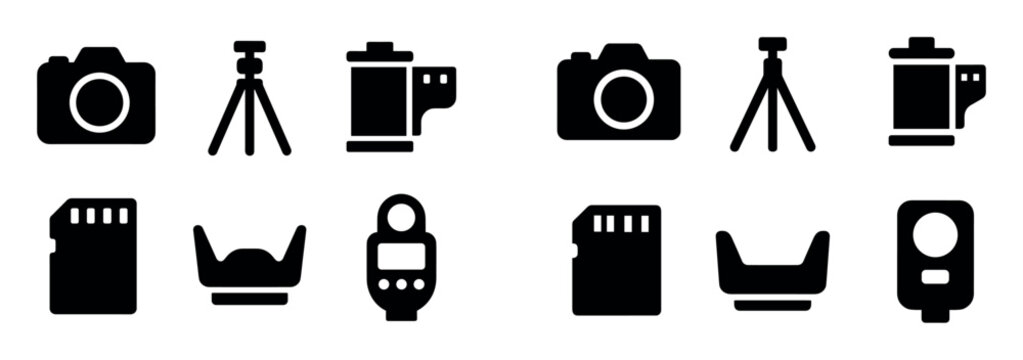 Photography icons with camera tripod card minimal