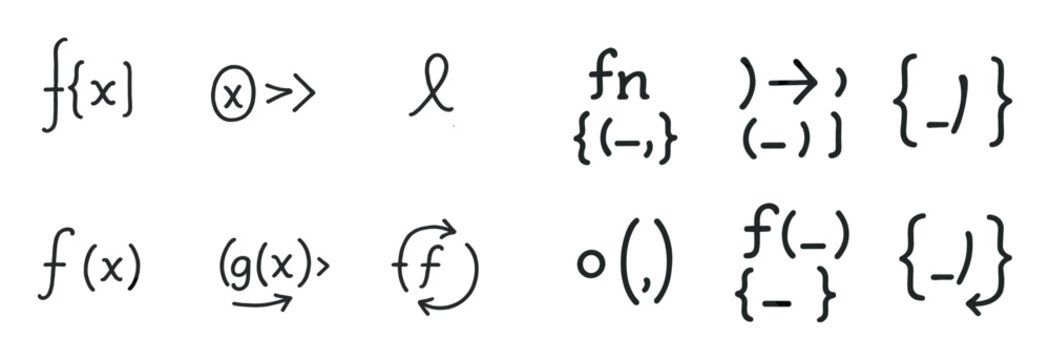 Math symbols icons with function braces arrow handwritten
