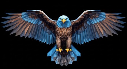Fototapeta premium Faceted American Bald Eagle with Wings Spread in a Symmetrical Low-Poly Design